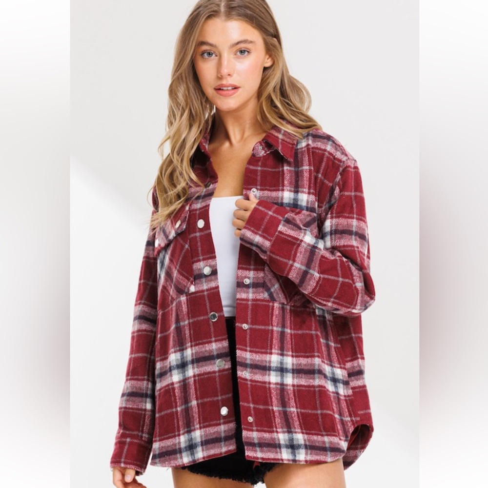 NWOT Relaxed Red Plaid Button-Front Shacket